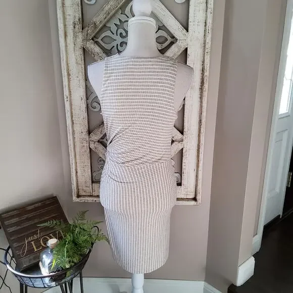 Bailey 44 Women's Sleeveless Faux Wrap Surplice Tiva Mini Dress in Linen & White - Picture 7 of 15